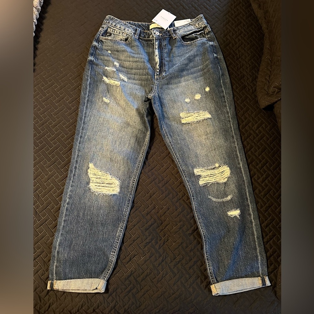 KanCan Jeans Women's 11/29  Blue Distressed Denim Ankle Pants Style Estilo. NWT